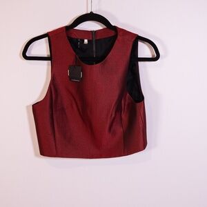 NEW 4.Collective Lulu Jacquard Textured Scoop Neck Sleeveless Blouse Top Red 8